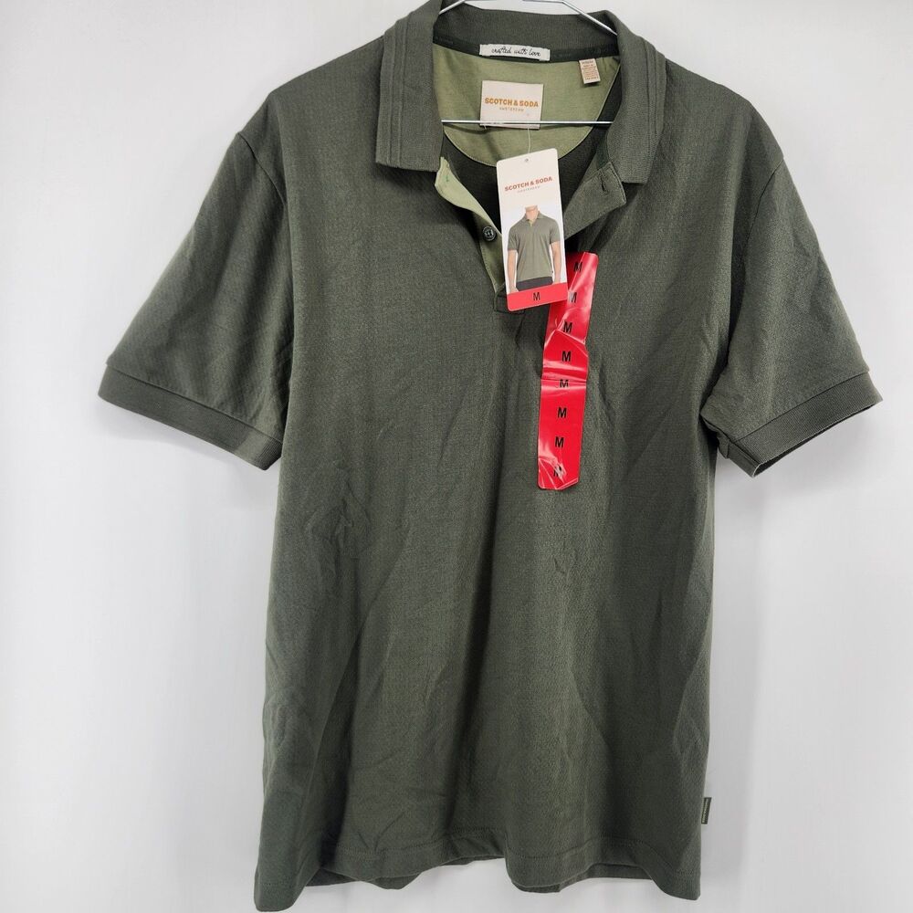 SCOTCH & SODA Men's Medium Green Short Sleeve Collared Polo Shirt NWT